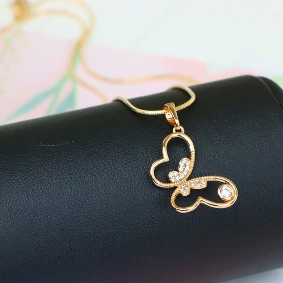 "Butterfly Heart Rose Gold Pendant with Stone, XPPT1218 - Picture 9 of 13
